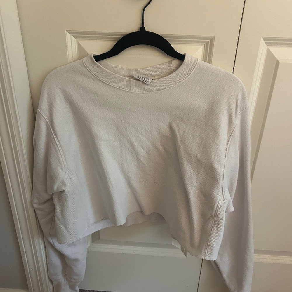 Cropped White Champion Hoodie (Size M)